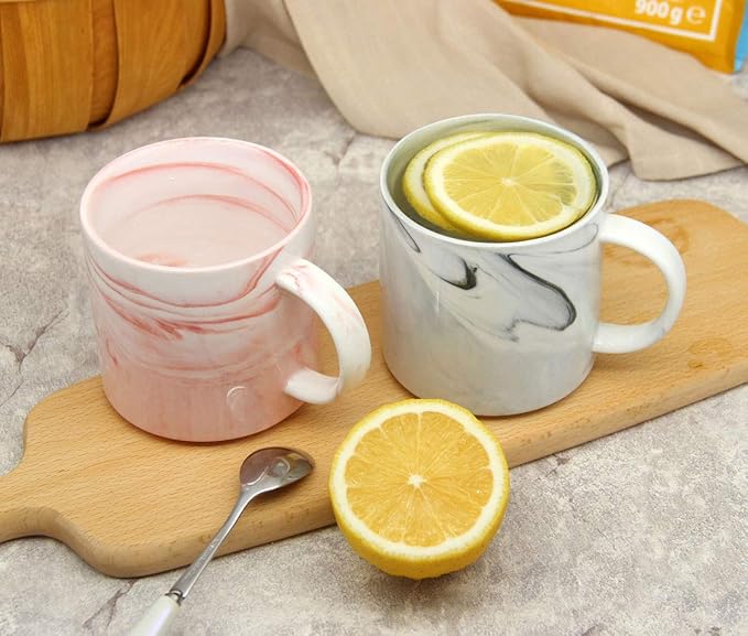 Smilatte 12 oz Stackable Coffee Mugs for Office, M101 Novelty Marble Ceramic Tea Cups for Boy Girl lover Women Men, Set of 4, Pink