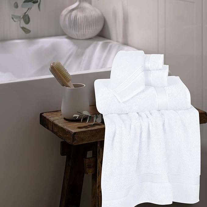 Belizzi Home Ultra Soft 6 Pack Cotton Towel Set, Contains 2 Bath Towels 28x55 inch, 2 Hand Towels 16x24 inch & 2 Wash Coths 12x12 inch, Ideal Everyday use, Compact & Lightweight - White
