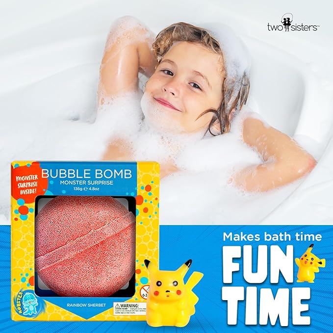 Poke Monster Bath Bomb for Kids with Surprise Toys Inside (Gift Set) - Large Bubble Bath Bombs for Boys & Girls - Skin-Safe, Made in USA, Fruity Scents, Birthday Gift by Two Sisters