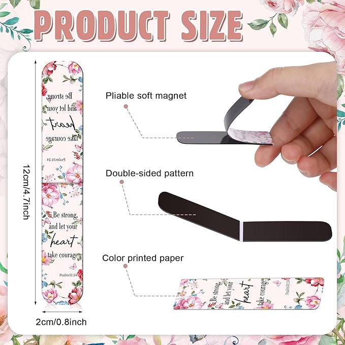 Zonon 48 Pcs Bible Verse Magnetic Bookmarks, Inspirational Scripture Christian Book Markers Religious Motivational Encouragement Flower Page Clips Presents for School Supplies(Elegant Style)