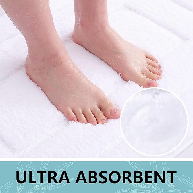 Buganda Bathroom Rugs, 36" x 24", Soft and Absorbent Microfiber Bath Rugs, Non-Slip Shaggy Shower Carpet, Machine Wash Dry Bath Mats for Bathroom Floor, Tub and Shower, White