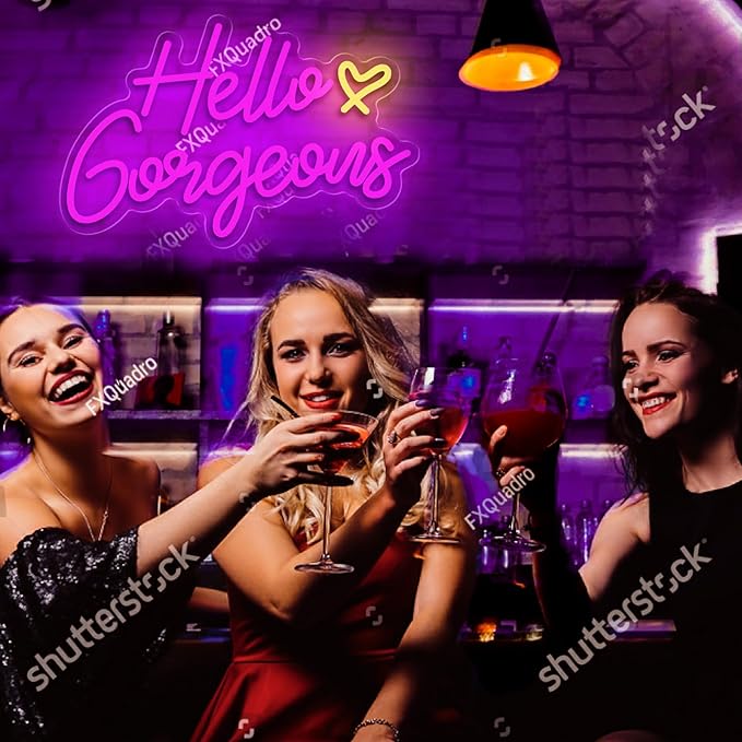 Hello Gorgeous Neon Sign, Hello Led Neon Sign for Home Wedding Birthday, Hello Beautiful LED Neon Lights Party Decorations(Adjustable Brightness)