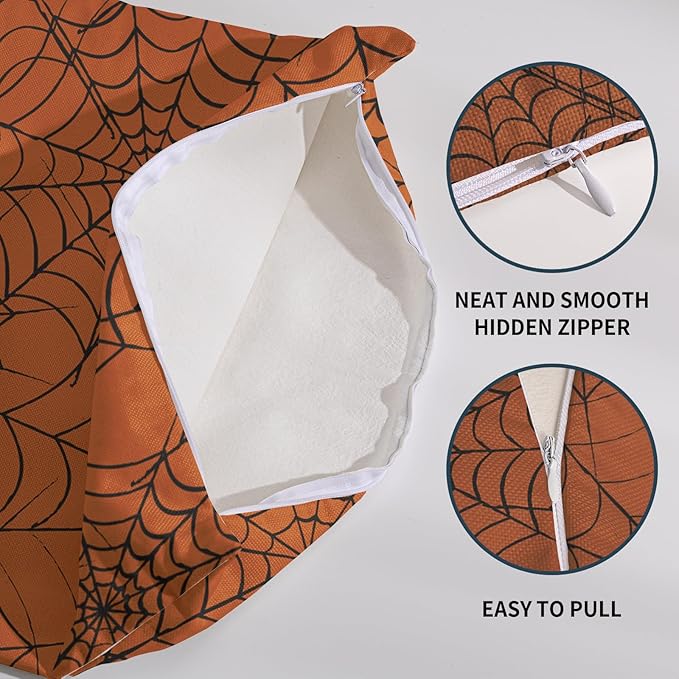 Halloween Spiderweb Pillow Covers 24x24 Set of 2 Burnt Orange Black Web Outdoor Decorative Throw Pillows Halloween Scary Themed Farmhouse Pillowcases Linen Cushion Case Decor for Home Sofa Couch Bed