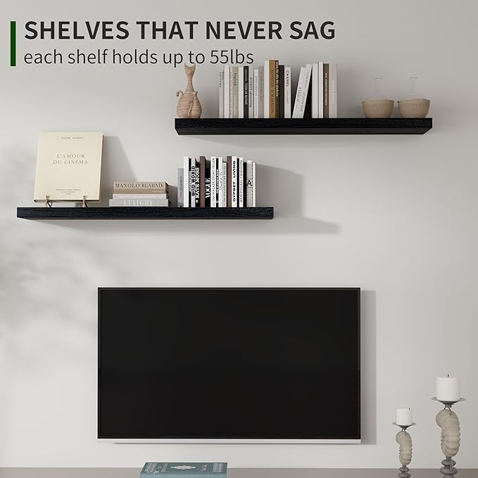 Marsmiles Wood Floating Shelves for Wall Set of 2, 36 Inch Wide Rustic Wooden Floating Shelves, Invisible Wall Mounted Display for Living Room Bedroom Kitchen Bathroom Office, White