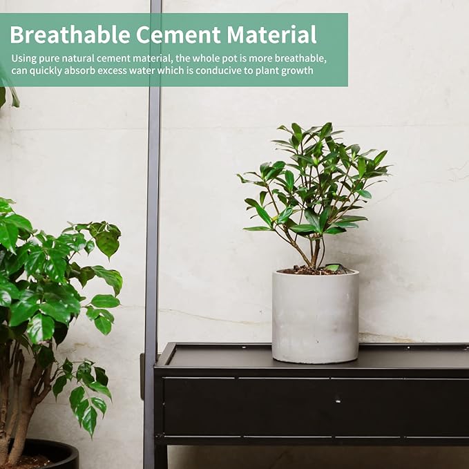 Cement Plant Pots Indoor - 14 inch Concrete Planter Pot for Planting - Modern Stone Clay Flower Pot with Drainage Hole for Garden, Home, Office Decor, Grey
