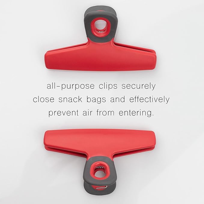 COOK WITH COLOR Wide Heavy Duty Chip Clips - Large Bag Clips for Food Storage with Air Tight Seal Grip, Pack of 8, Red