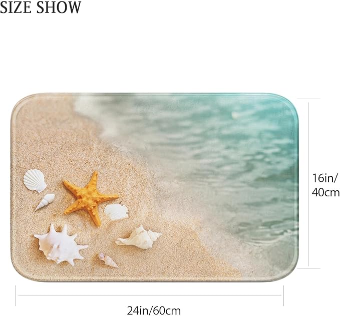 Britimes Bath Mat for Bathroom, Beach Starfish Sea Shell Washable Cover Floor Rug Carpets Floor Mat Bathroom Decorations 16x24 Inches for Kitchen Bedroom Indoor