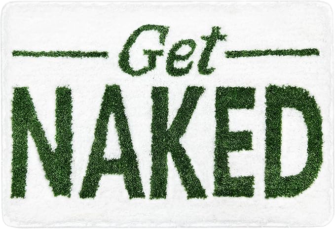 Small Get Naked Bathroom Rugs - Funny Bath Mats for Bathroom Non Slip Cute Carpet Decor Water Absorbent Bath Rugs for Sink Bathtub and Shower White Green 16" x 24"