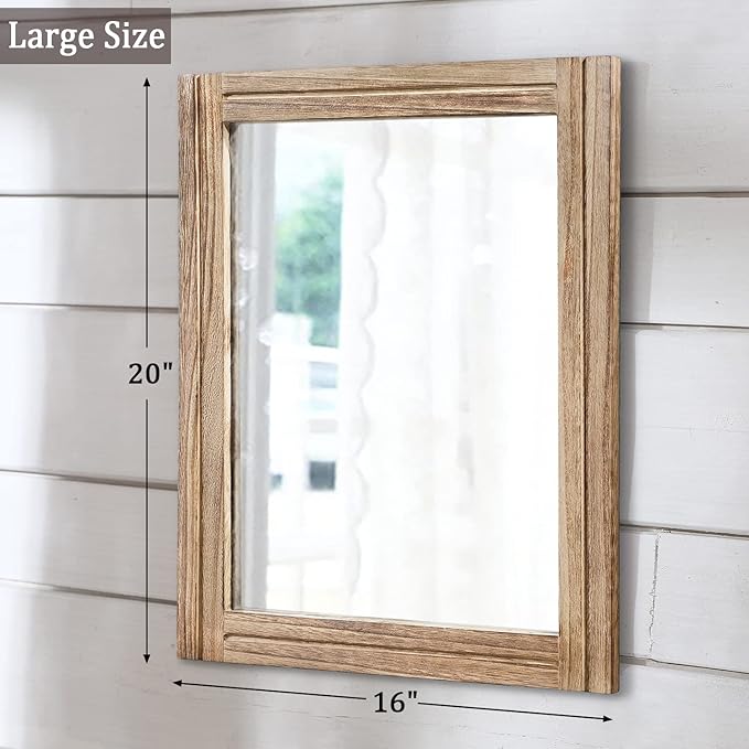 AAZZKANG Rustic Mirror for Wall with Rectangle Wood Framed Decorative Hanging Mirrorrs Large 20"x16"for Bedroom Bathroom Living Room Dressing Room