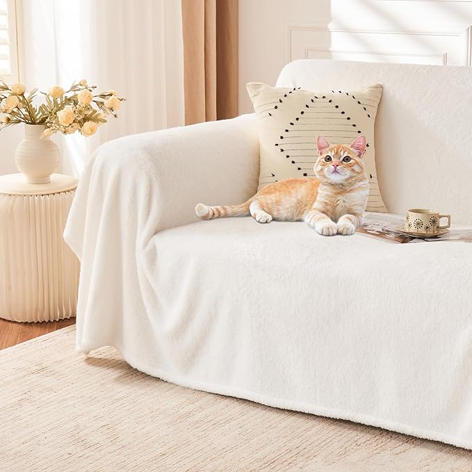 EMME Fluffy Soft Blanket Twin Size - 60"*80" Cream Soft Fluffy Warm Throw Blankets for Couch, Sofa, Chair, Bed, Camping, Picnic, Travel Lightweight Bed Blanket