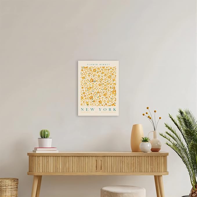 Flower Market Wall Art Framed, Abstract Flower Market Wall Art Prints, Vintage Colorful Floral Wall Art Decor, Minimalist City & Flower Painting Pictures for Aesthetic Room, Bedroom, Living Room, Gallery, Boho Room Decor(12x16inch, Type 4)