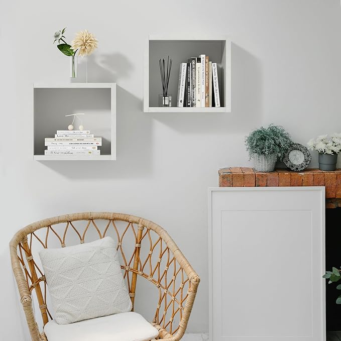 Kaboon Cube Floating Shelves Set2, Display Shelves Wall Mount 7.75" D x 12.5" W x 12.5" H, (Sea Salt, Square 2 Cubes)