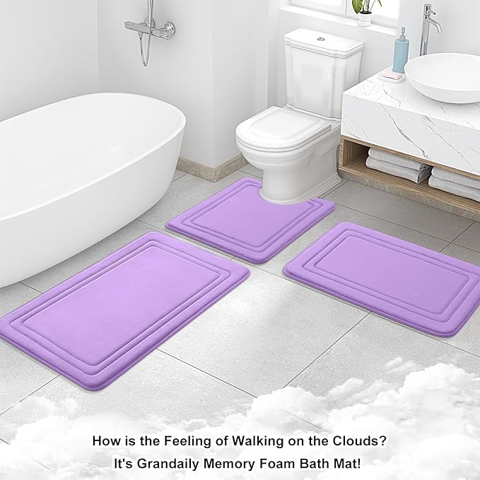 Grandaily Memory Foam Bath Mat Rug 30x20, Ultra Soft, Non-Slip and Absorbent Bathroom Rugs, Machine Wash Dry, Comfortable Bath Carpet for Bathroom Floor, Tub and Shower, Lavender