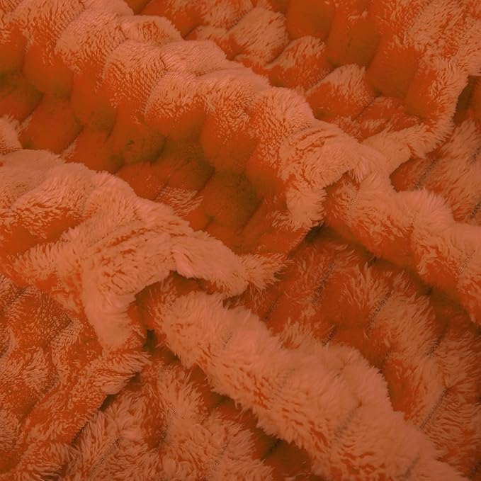 Puncuntex Burnt Orange Throw Blanket 90"×90" inches Fuzzy 3D Jacquard Decorative Flannel Fleece Super Soft Plush Cozy Blanket for Couch Sofa Chair Lightweight