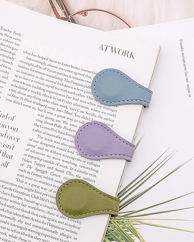 Leather Magnetic Bookmarks, 3Pcs Dark Morandi Magnet Book Mark Clips Gift for Women, Kids, Reading Book Lovers, Teacher Gift for School Office Home Supplies Father's Day Gift (Blue+Green+Purple)