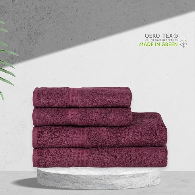HOMELOVER 4 Piece Towel Set - 100% Organic Cotton 2 Bath Towels & 2 Hand Towels - 500 GSM, Hotel Quality, Soft, Highly Absorbent & Quick Drying Wash Towels for Kitchen & Bathroom (Plum Purple)