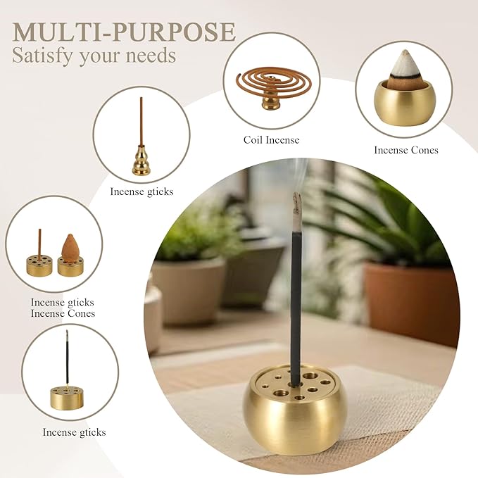 Dual-Purpose Copper Incense Cone Stick Brass Incense Holder for Incense Burning, Decoration and Yoga and Meditation