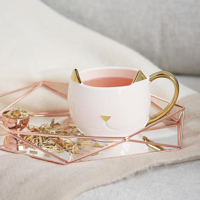 Pinky Up Chloe Cat Ceramic Coffee Mug, Tea Cups, Travel Mugs for Cappuccino, Latte, Hot Chocolate, Milk, Herbal Teas, 12 oz, Set of 1, White