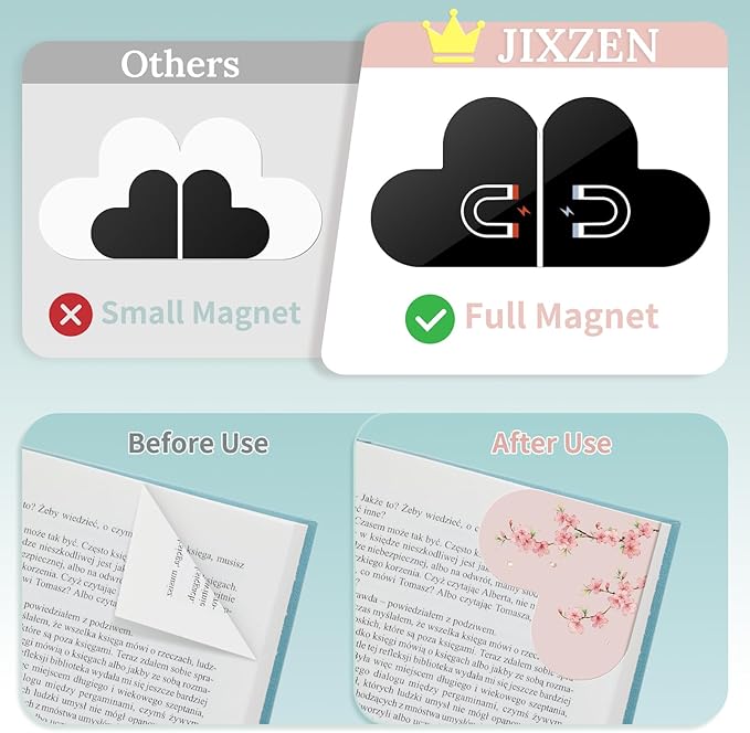 12 PCS Heart Magnetic Bookmarks for Reading Women, Assorted Magnet Corner Book Marks with Flower Patterns, Aesthetic Reading Gifts for Women, Teachers, Book Lovers, Girls (Floral Style)