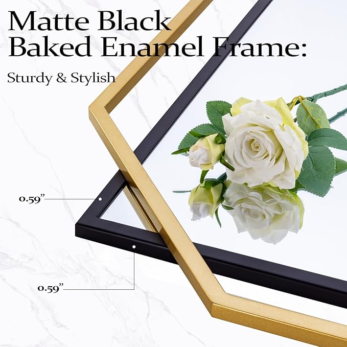Decorative Wall Mirror, Black and Gold Bathroom Mirror for Wall with Modern Octagonal Metal Frame, for Living Room, Dining Room, Entryway (36" x 24")