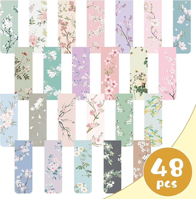 48 Pieces Floral Magnetic Bookmark Book Marker Clip Sublimation Bookmarks, Magnetic Page Markers Clips for Kids Students Teachers Classroom Office Reading Book Lovers Supplies