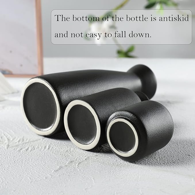 CEMABT Black Ceramic vase Set-3 Small Flower vases for Decor,Modern Boho Farmhouse Home Decor,Decorative vase for Pampas Grass&Dried Flowers,idea Shelf,Table,Bookshelf ,Entryway- Distressed