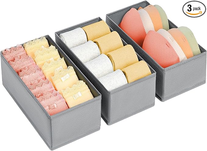 DIMJ Drawer Organizer Clothes - Small Drawer Organizer Dresser Organizer for Baby Clothes, Underwear, Socks, Bra, Belt, Tie - Grey