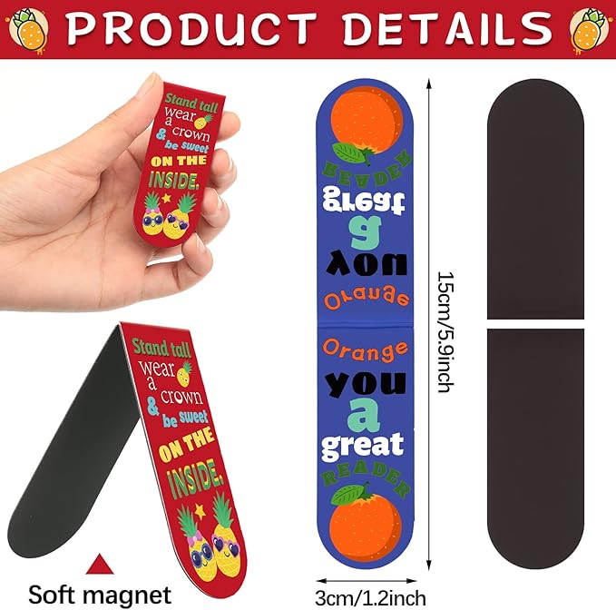 48 Pack Scented Bookmarks Magnetic Scratch and Sniff Fruit Food Bookmarks for Kids Cute Page Markers with Sayings for Kids Students Teens Teachers(Fruit Flavor)