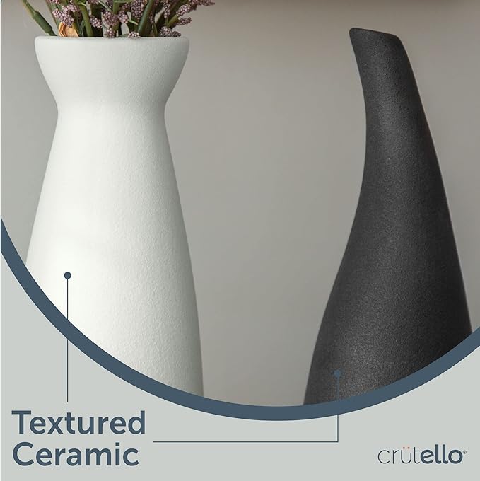 Crutello Ceramic Vase Set, Black and White Vase, Black Vases Home Decor, White and Black Ceramic Vase, Midcentury Modern Decor for Home, Mantles, Bud Flowers, Bookshelves, Tables, Entryways