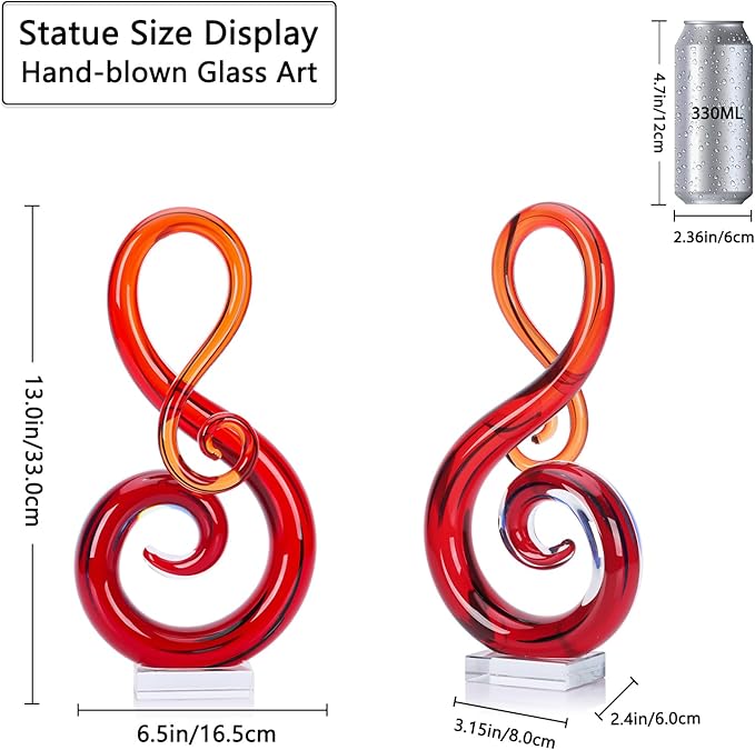 Murano Glass Sculpture - Large Red Hand Blown Glass Figurines, Modern Decor Crystals - Luxury Home Living Room Office Console Table Decor