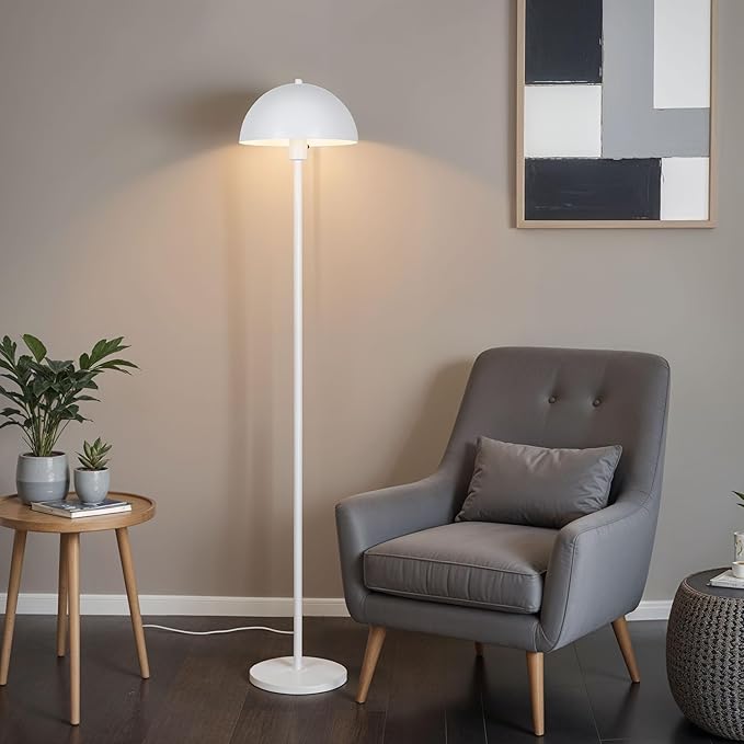Kenroy Home Vega White Metal Dome Floor Lamp with Sleek Modern Design and Round Metal Shade for Living Rooms, Offices, and Bedrooms