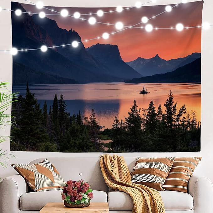 BaoNews Orange Sunset St Lake Tapestry, Large Wall Hanging Polyester Tablecloths Tapestry Bedroom Room Living Room Dorm 51.2 x 59.1 inches