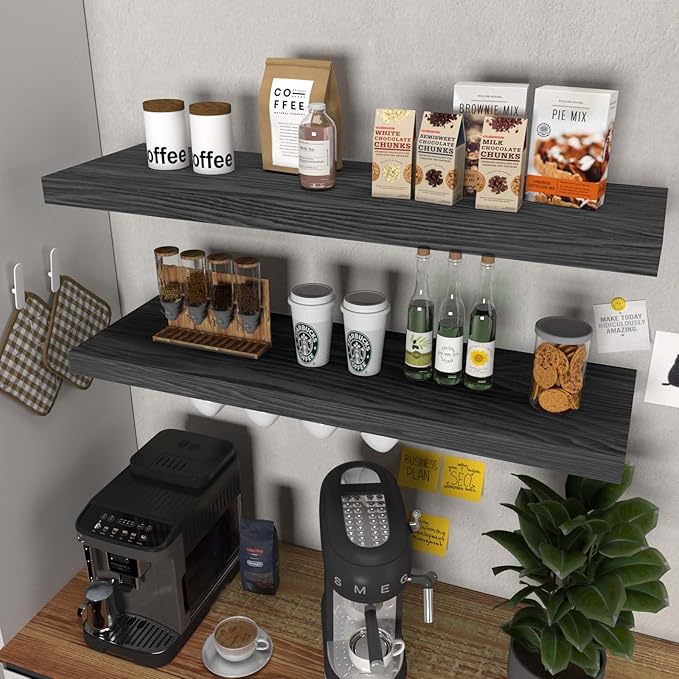 Floating Shelves for Wall - 36 x 9 Inch Wood Shelves for Bathroom, Bedroom, Kitchen Decor, Farmhouse Decor Set of 2, Black