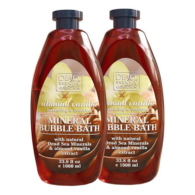 Dead Sea Collection Bubble Bath with Almond Vanilla for Women and Men - Sweet Almond Oil and Dead Sea Salt - Nourishing and Moisturizing Skin - Pack of 2 (67.6 fl.oz)