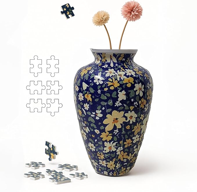 3D Puzzle Vase Unique Flower Vase for Adults Made by 120 Curved Plastic Puzzle Pieces, Vases for Flower Home Creative Gift for Parents & Housewarming