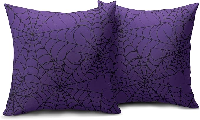 Purple Halloween Spiderweb Pillow Covers 20x20 Set of 2 Black Web Outdoor Decorative Throw Pillows Halloween Scary Themed Farmhouse Pillowcases Linen Cushion Case Decor for Home Sofa Couch Bed
