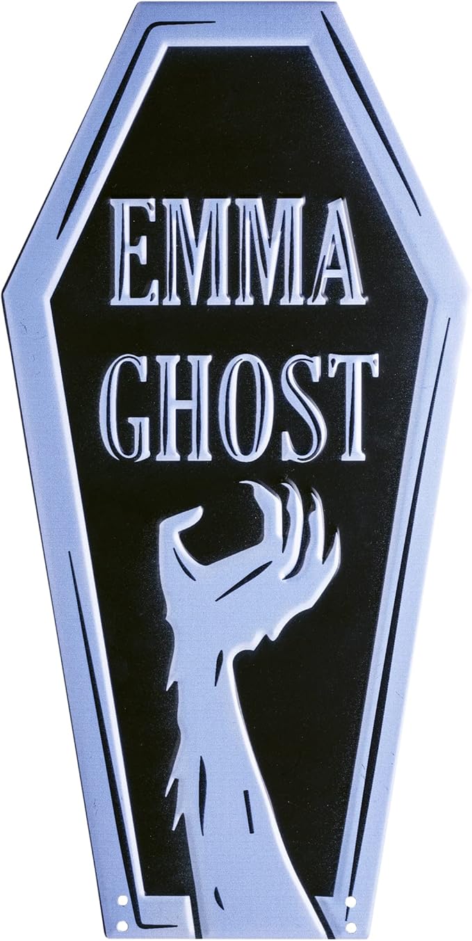 3-D Metal Halloween Ghost Cemetery XL 17" Tombstone w Stakes -EMMA GHOST- Durable, Rustproof, UV Raised Printing-Upgrade Your Haunted House Mansion w Cemetary Lawn Decor-No More Flimsy Foam Graveyards