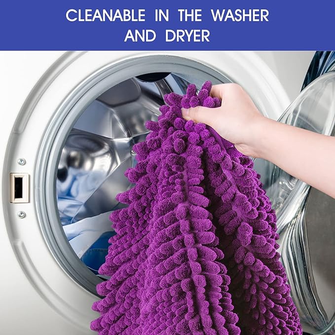 ACCUMTEK Striped Purple Bathroom Rug Set 3 Pieces Ultra Soft, Non Slip Chenille Toilet Mat, Absorbent Plush Shaggy Bath Mats for Bathroom, Bedroom, Kitchen