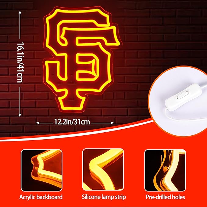 Neon Sign for Wall Decor Baseball Neon Light for Man Cave Birthday Gifts for Men With Dodge Baseball Team Logo Sign Led Sign for Bar Party Dorm Decoration Size16.1 * 12.2inch(LD062)