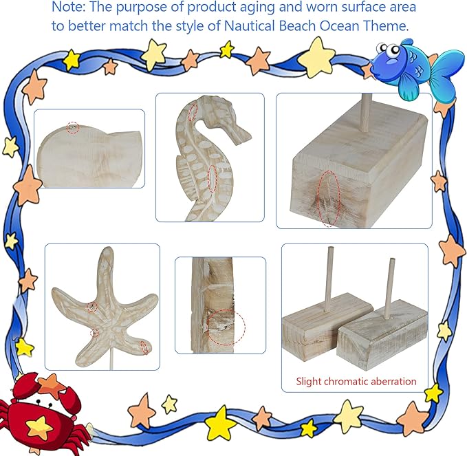 3Pcs Modern Wood Sculpture Home Decor Statue Starfish Conch Seahorse Figurines Beach Nautical Style Table Sculptures Home Decor
