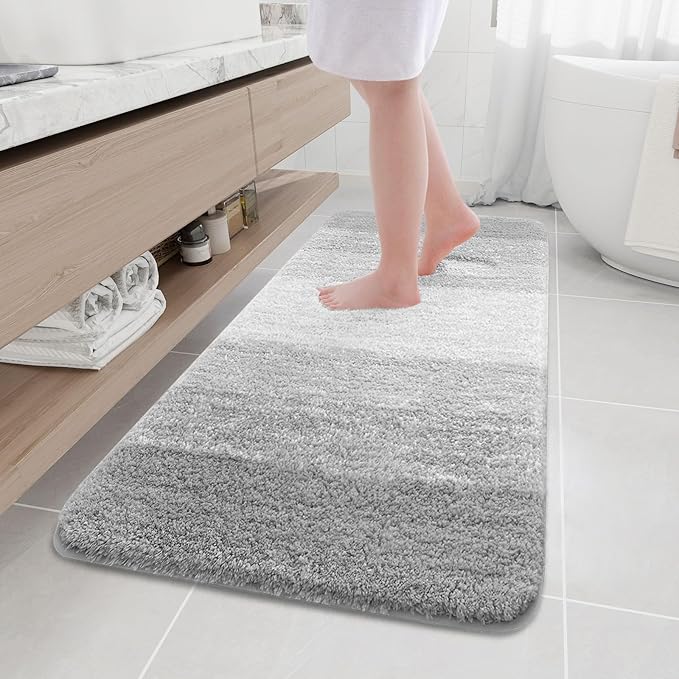 Arotive Microfiber Bathroom Rugs, Shaggy Soft and Absorbent Bath Rug, Non-Slip, Thick Plush Machine Washable Dry Bath Mats for Bathroom, Tub and Shower, 59x24, Light Grey