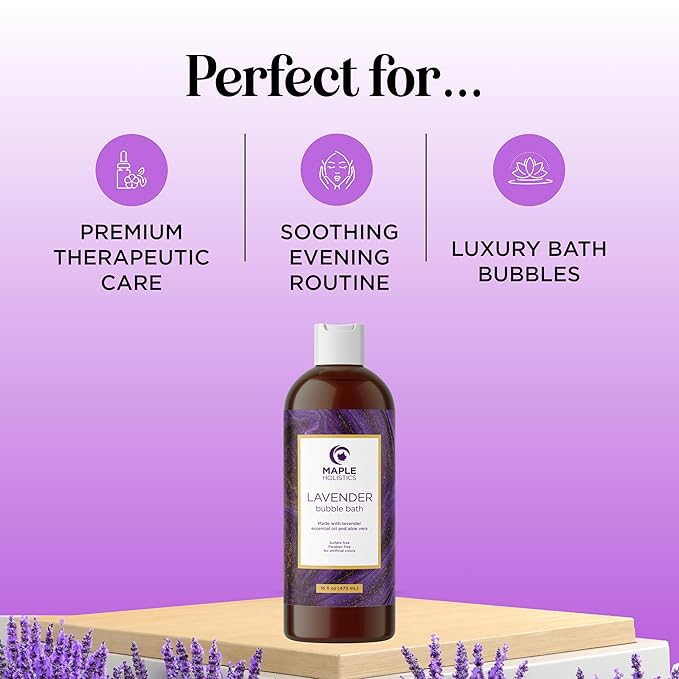 Bubble Bath for Women, Men and Teens - Lavender Hybrid, Gentle, and Safe for Sensitive Skin - With Vitamin E and Aloe Vera, 16 oz.