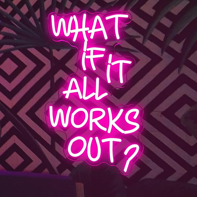 What If It All Works Out Neon Sign, USB Powered Dimmable LED Dreamer Decor, For Office Bedroom Game Room Reading Room Dreamer Provide Inspiration Motivational Neon Light Wall Decor(16.1*10.8in)