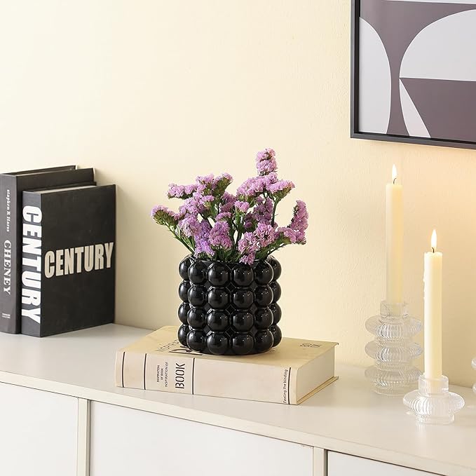 Bubble Vase, Black Ceramic Vase, Small Vase, Flower Vase, Boho Vase, Decorative Vase, Vase Decor for Living Room, Office, Bathroom, Shelf, Fireplace, Farmhouse, Coffee Table, 5 Inches