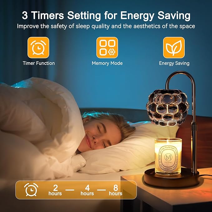 Candle Warmer Lamp with Timer Adjustable - Height Candle Warmer, Dimmer, Vintage Glass Wax Melting Lamps for Home Decor, for Candles in Jars with 2 Bulbs