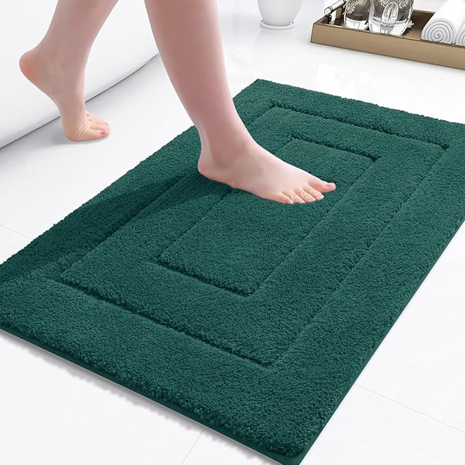 Buganda Bathroom Rugs, 30" x 20", Soft and Absorbent Microfiber Bath Rugs, Non-Slip Shaggy Shower Carpet, Machine Wash Dry Bath Mats for Bathroom Floor, Tub and Shower, Dark Green