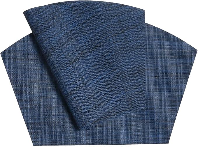 SHACOS Wedge Placemats Set of 8 Woven Vinyl Plastic Placemats for Small Round Table Place Mats Wipe Clean Non Slip Table Mats, Blue Black