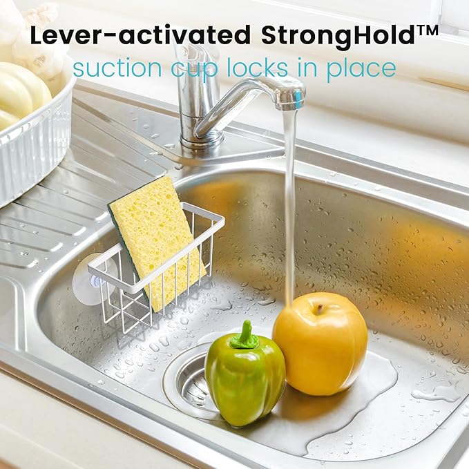 Kitchen Sponge Holder,Sponge Holder for Kitchen Sink Suction, Sink Caddy (White)