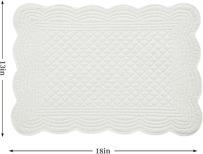 HOMBYS Quilted Placemats Set of 6 Washable-13x18 inches Rectangular Placemats for Kitchen Table-100% Cotton Fabric Rectangular Table Mats, (Cream White)