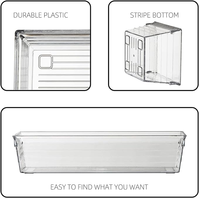 Backerysupply Clear Plastic Drawer Organizer Tray for Vanity Cabinet (6"×3"×2" Set of 8) Storage Tray for Makeup, Kitchen Jewelries and Gadgets